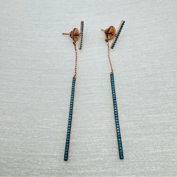 S925 Rose Gold Turquoise Dangle Stud Earrings
